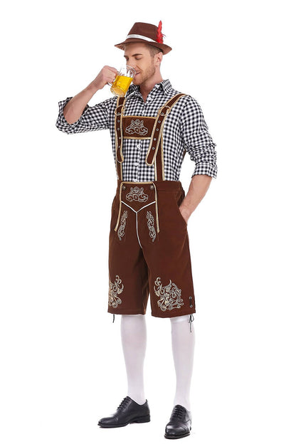 Traditioneel Herenkostuum Set met Lederhose en Geruit Overhemd