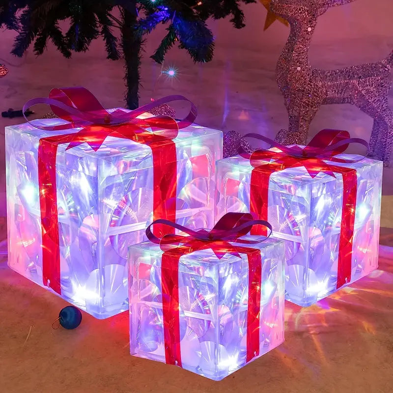 Kerstcadeauboxen LED Verlicht Set van 3 voor Binnen en Buiten