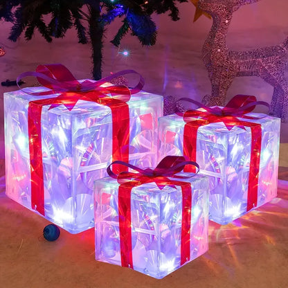 Kerstcadeauboxen LED Verlicht Set van 3 voor Binnen en Buiten