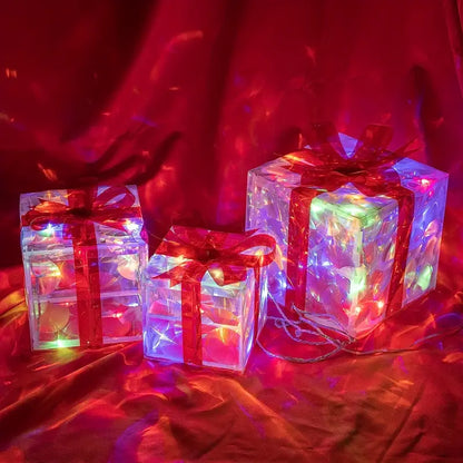 Kerstcadeauboxen LED Verlicht Set van 3 voor Binnen en Buiten