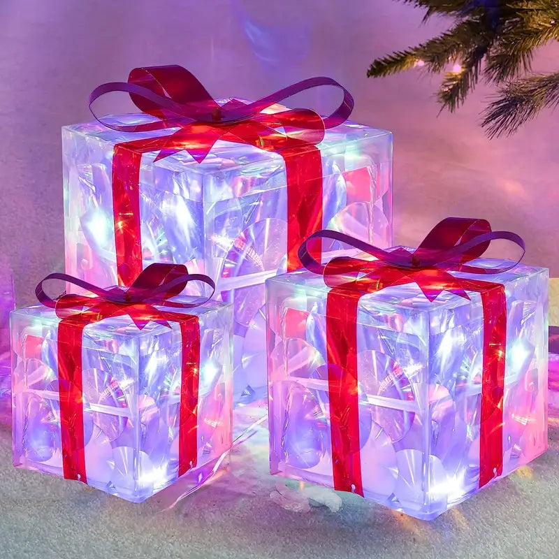 Kerstcadeauboxen LED Verlicht Set van 3 voor Binnen en Buiten