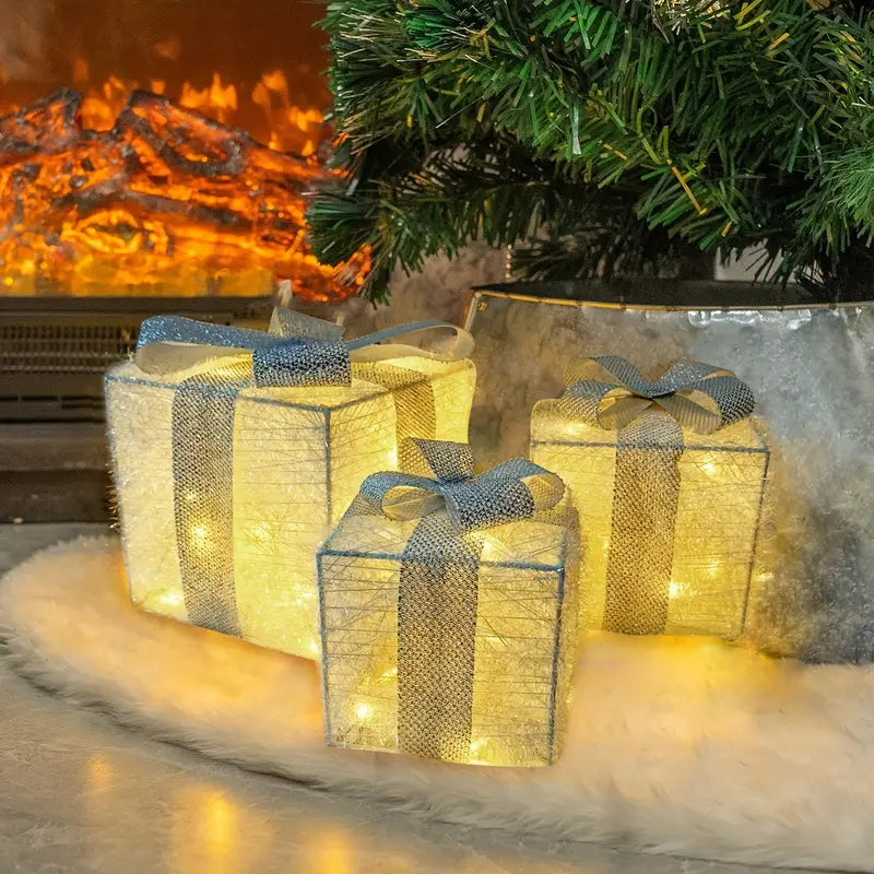 Kerstcadeauboxen LED Verlicht Set van 3 voor Binnen en Buiten