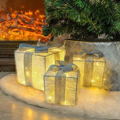 Kerstcadeauboxen LED Verlicht Set van 3 voor Binnen en Buiten