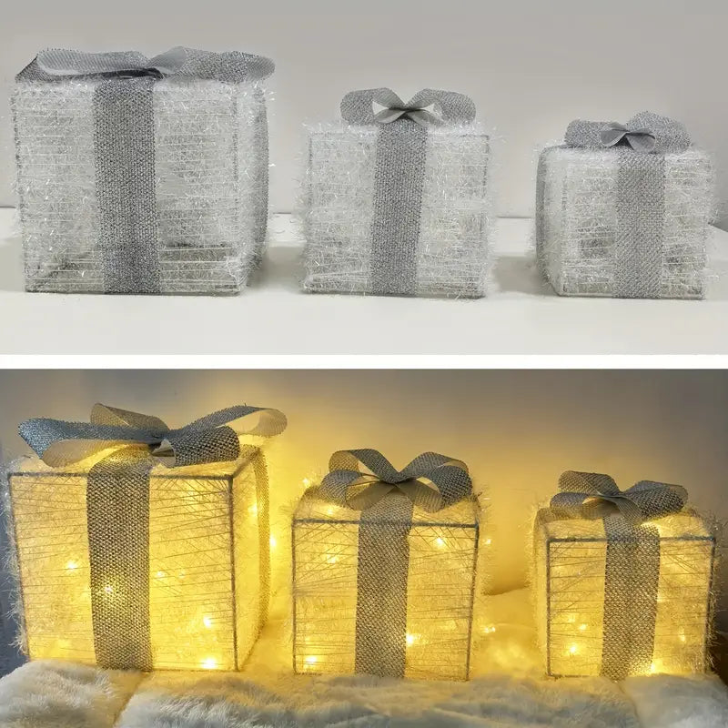Kerstcadeauboxen LED Verlicht Set van 3 voor Binnen en Buiten