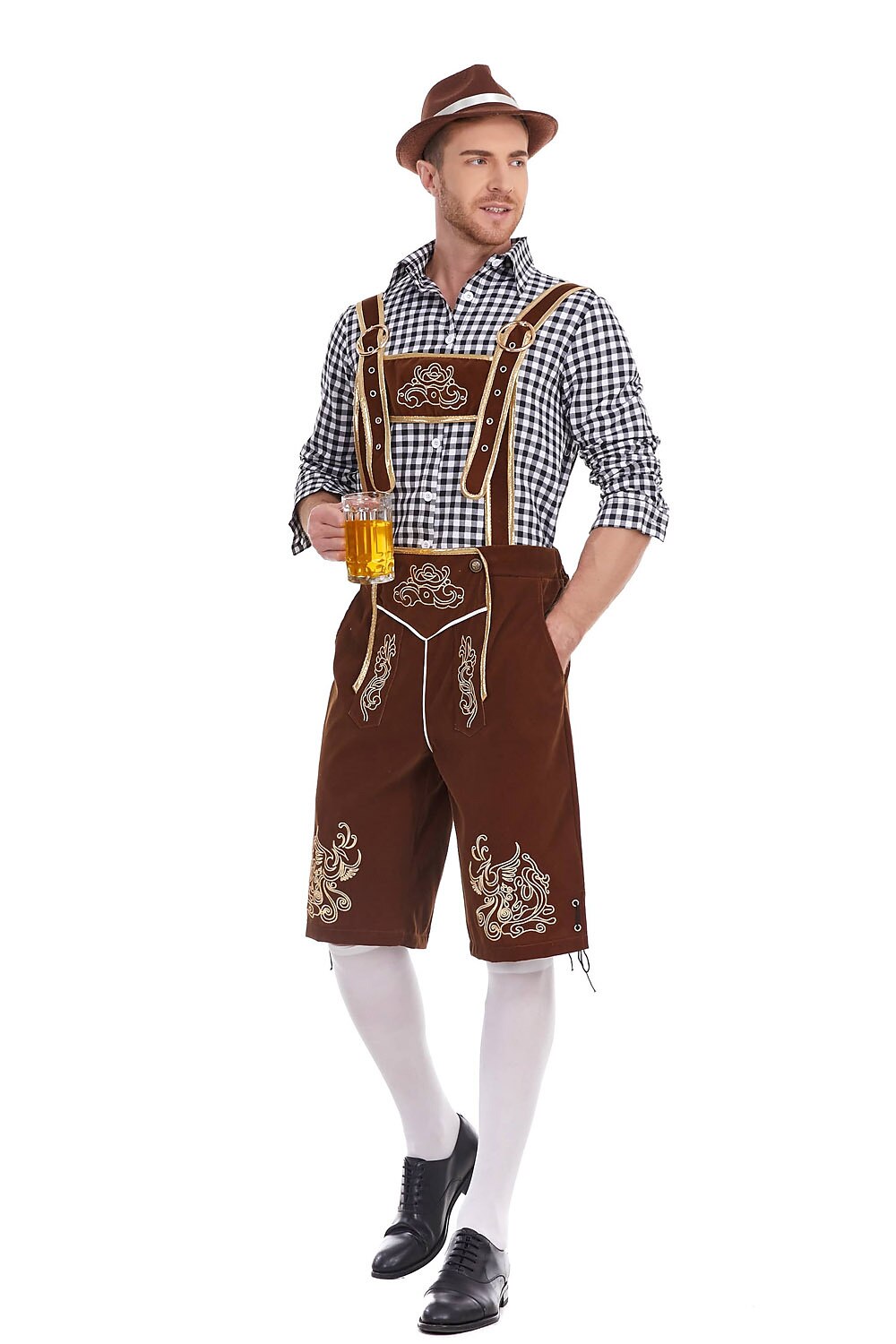 Traditioneel Herenkostuum Set met Lederhose en Geruit Overhemd