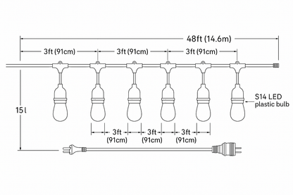 Tuinfeestverlichting 15 LED Lampen IP65 Waterdicht 14,6 Meter
