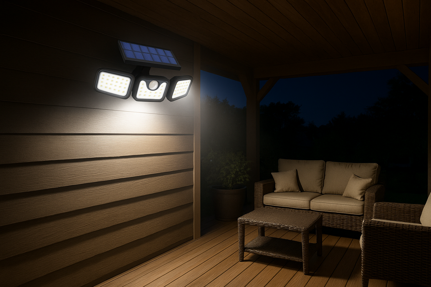 LED Buitenlamp 3-kops met Bewegingssensor Waterdicht
