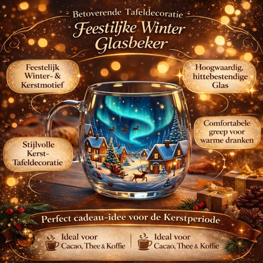 Kerst Koffiemok Glas met Winter Design