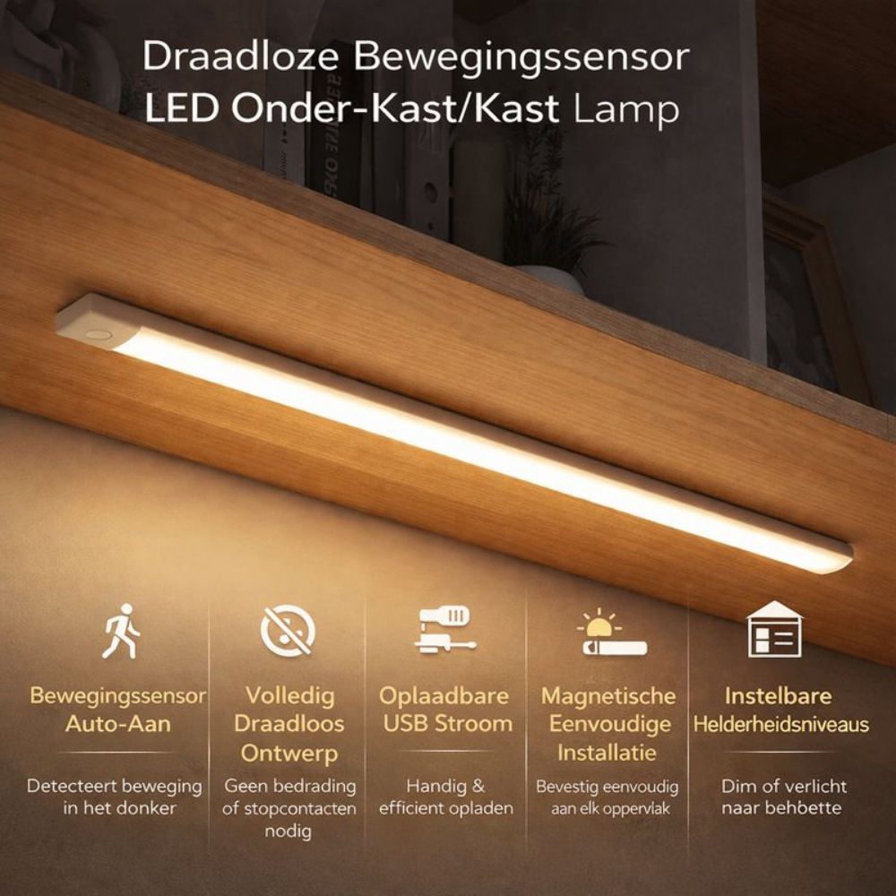 LED Onderbouwlamp Draadloos met Bewegingssensor voor Kasten