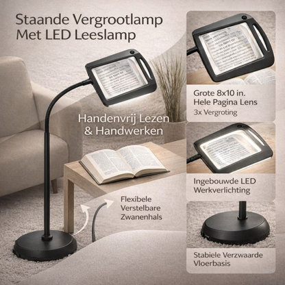 LED Vloerlamp Leeslamp met Vergrootglas en Dimbare Verlichting