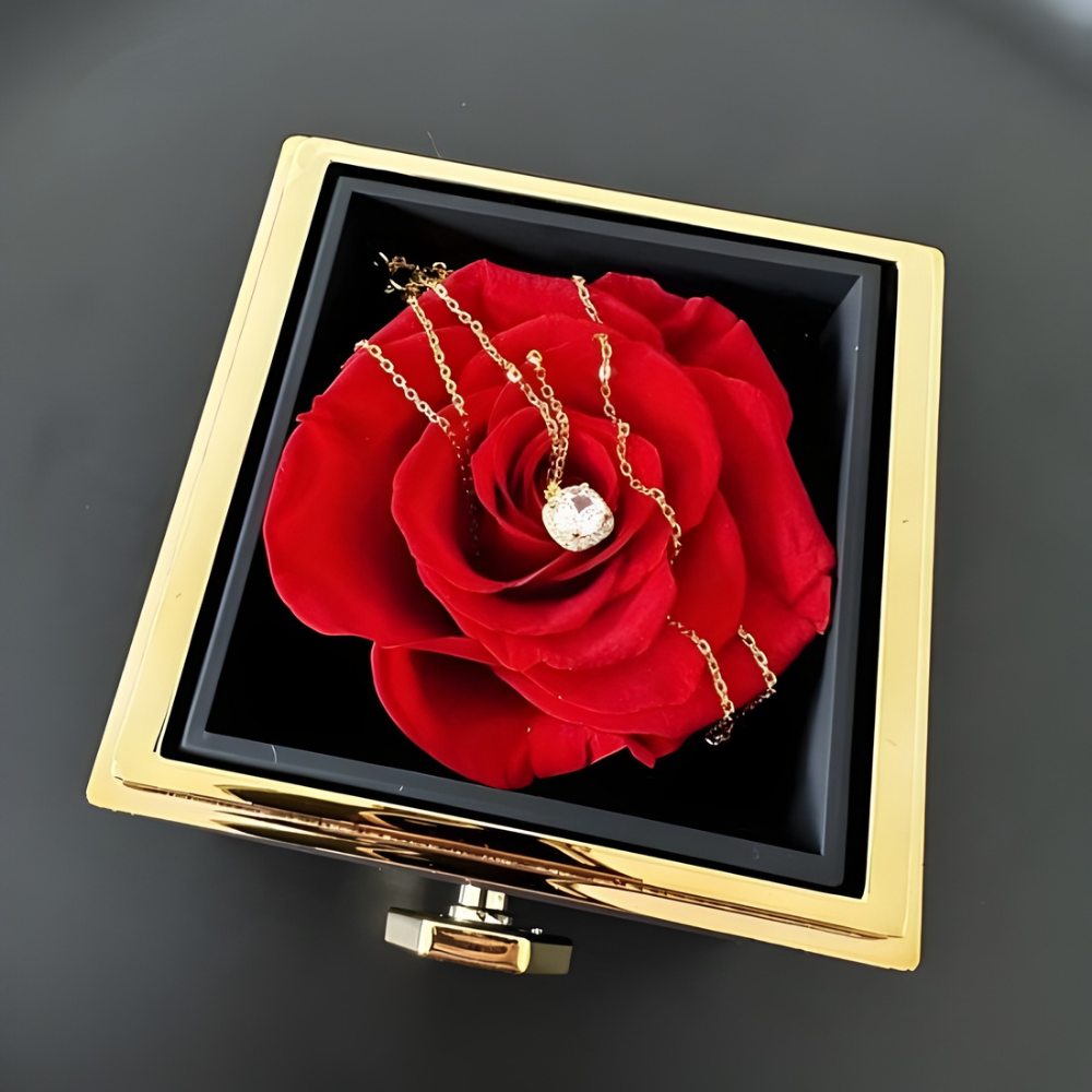 Valentijnsdag Sieradendoos met Eeuwige Roos Ketting