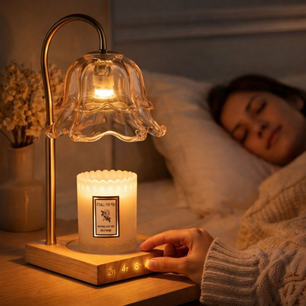 Houten Kaarsenwarmer Lamp met Glas voor Geurverspreiding - Velinix