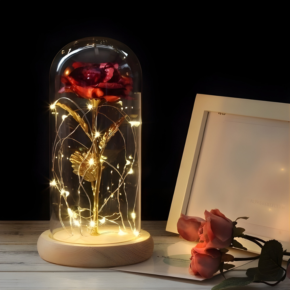 Tafellamp LED Houten Voet Glasen Kap - Velinix