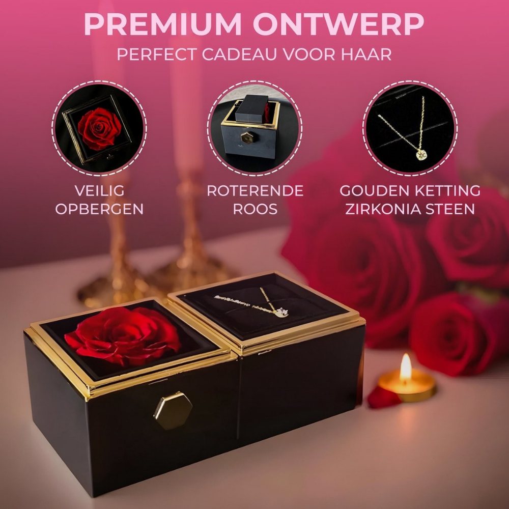 Valentijnsdag Sieradendoos met Eeuwige Roos Ketting