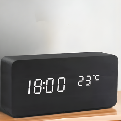 Houten Digitale Wekker met LED Display en Spraakbesturing