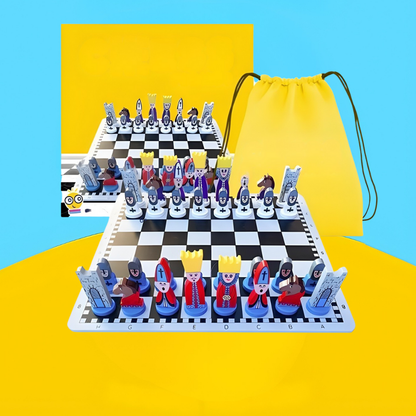 Kinder Schaakspel Houten Set Cartoontjes - Velinix