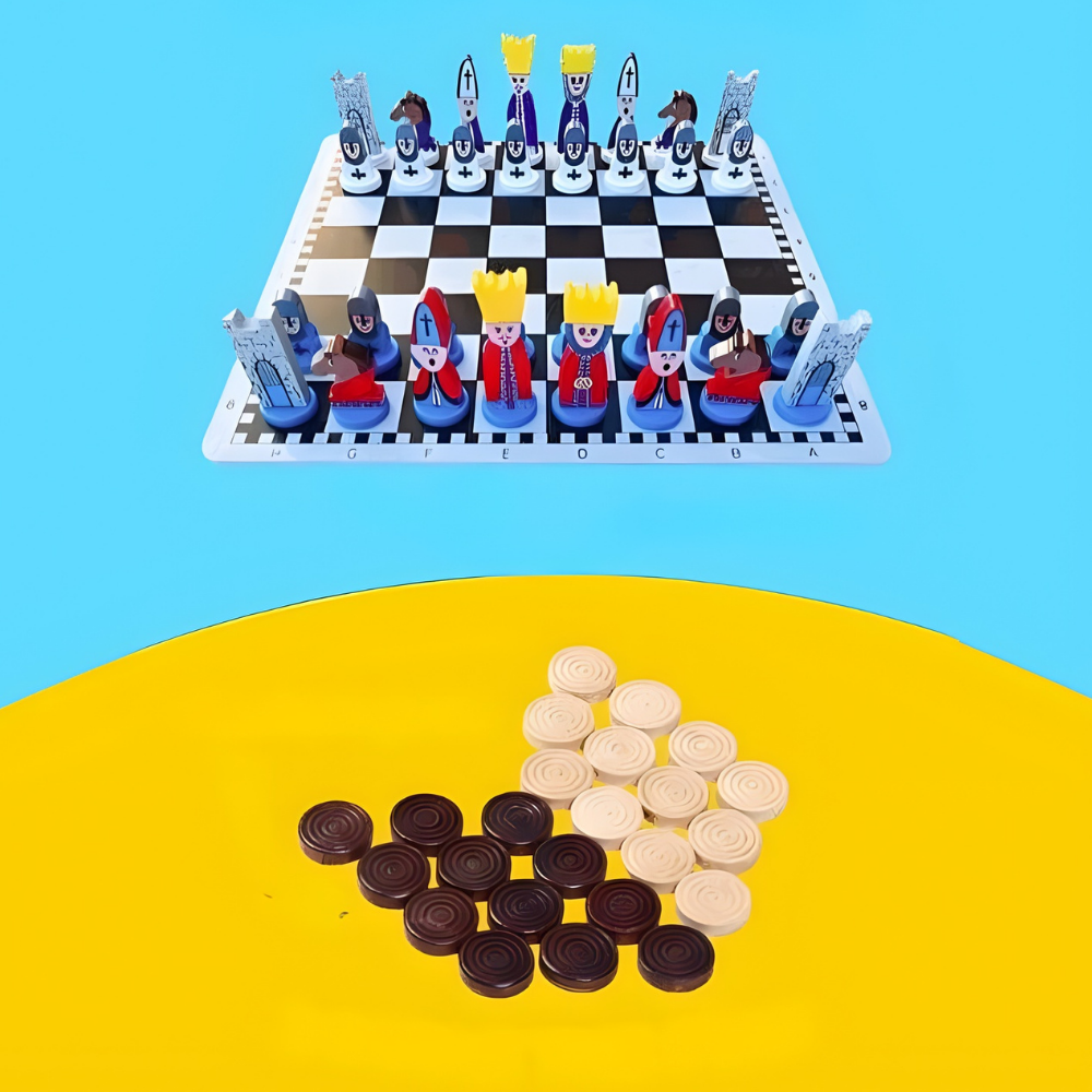 Kinder Schaakspel Houten Set Cartoontjes