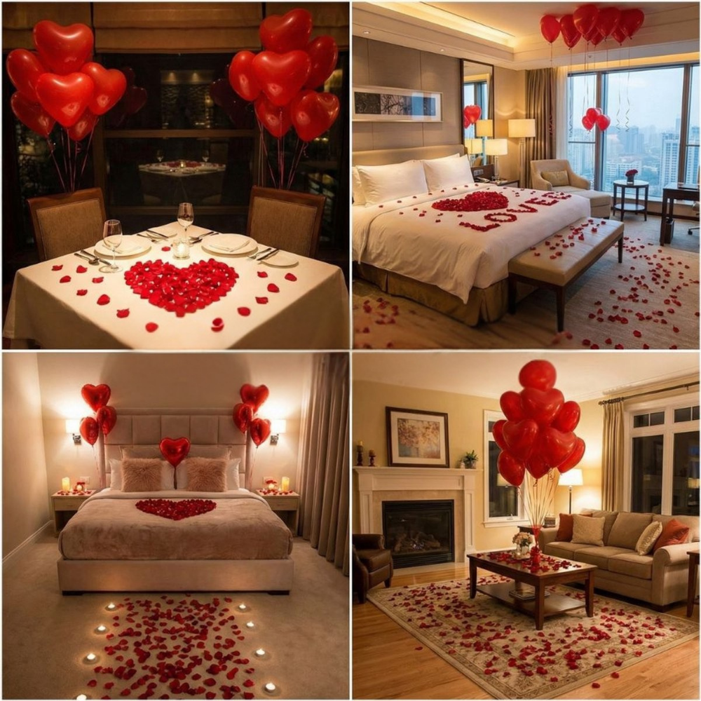 Valentijnsdag Decoratieset met Rozenblaadjes en Ballonnen