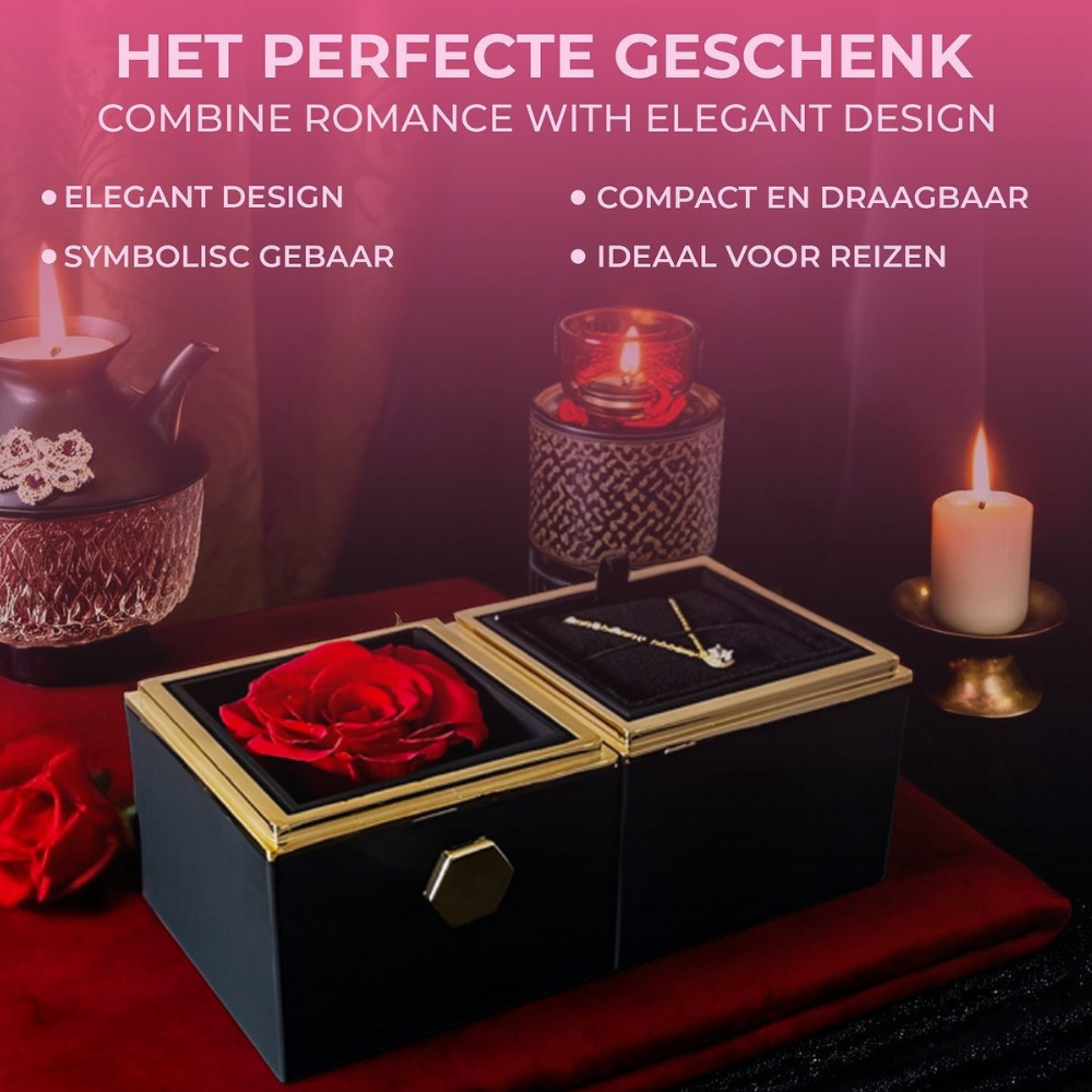 Valentijnsdag Sieradendoos met Eeuwige Roos Ketting