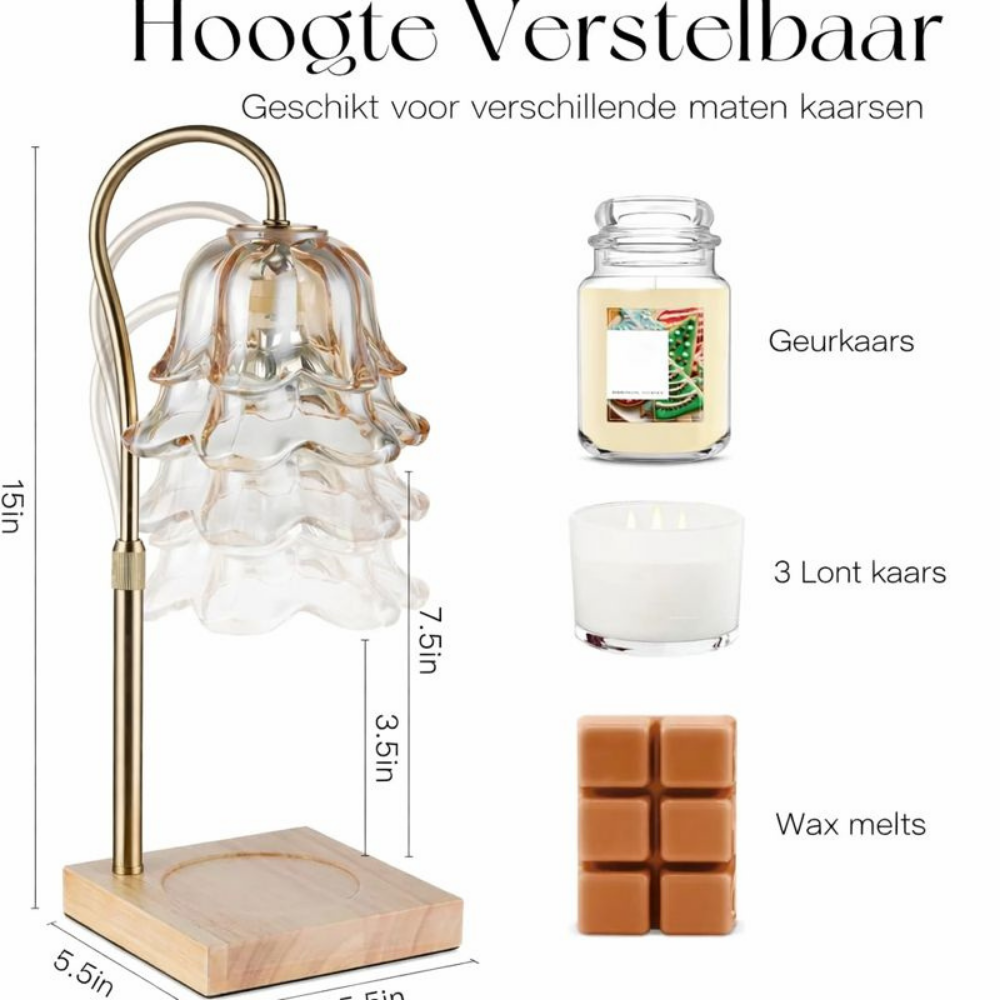 Houten Kaarsenwarmer Lamp met Glas voor Geurverspreiding