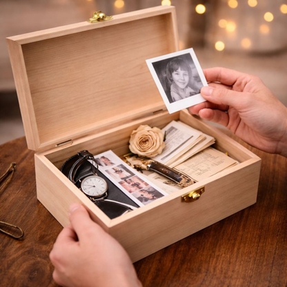 Houten Opbergdoos Decoratief met Sluiting van Onbewerkt Hout