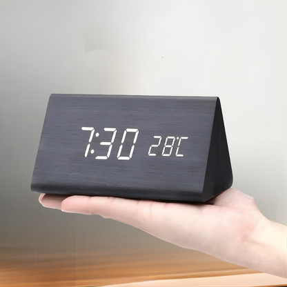Houten Digitale Wekker met LED Display en Spraakbesturing