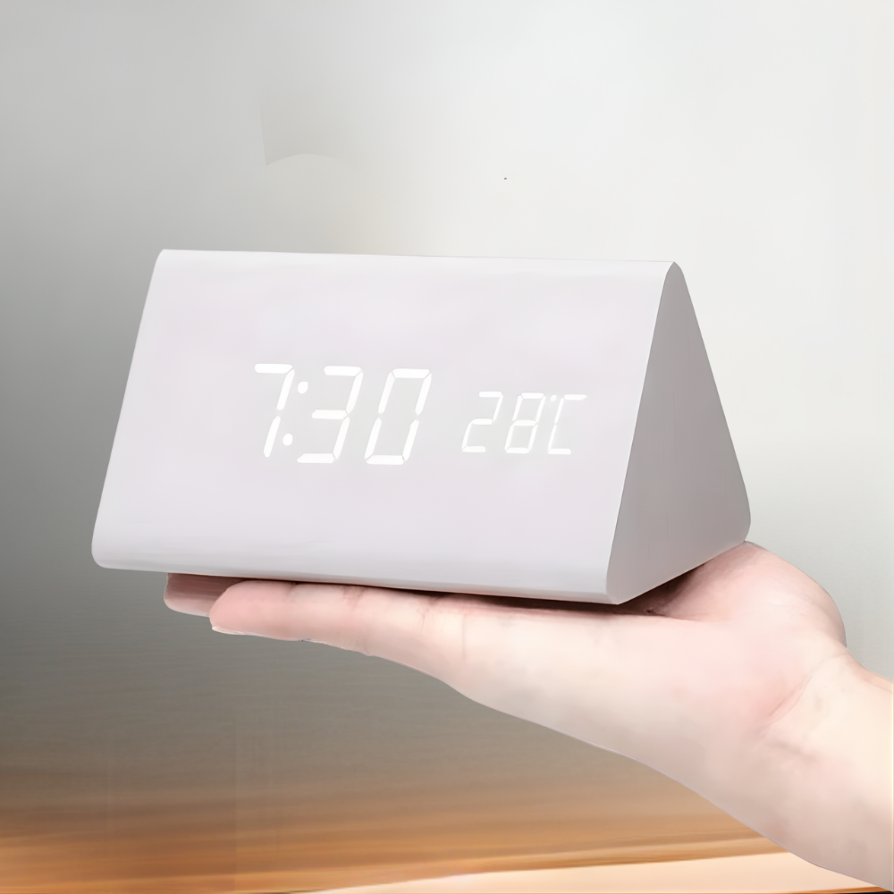 Houten Digitale Wekker met LED Display en Spraakbesturing