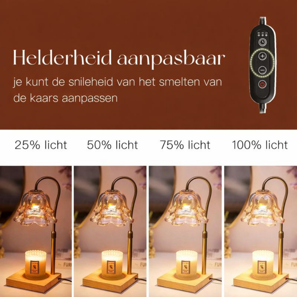 Houten Kaarsenwarmer Lamp met Glas voor Geurverspreiding