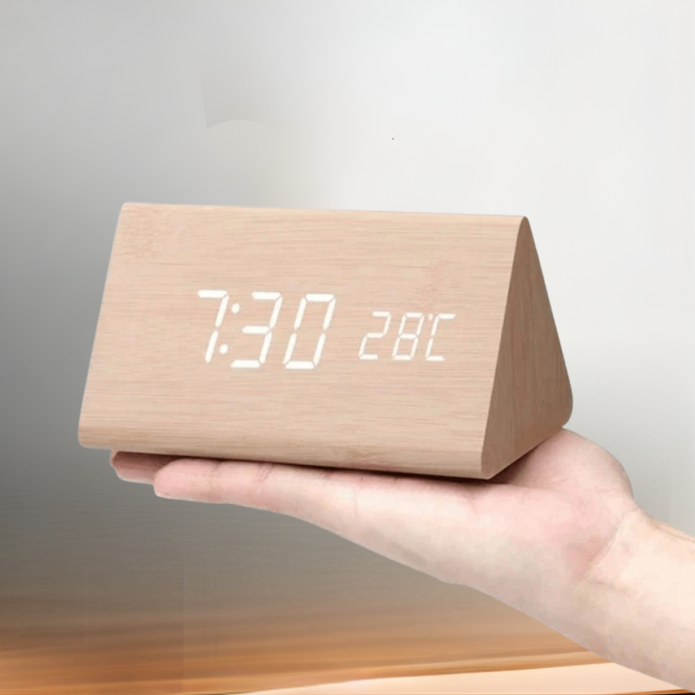 Houten Digitale Wekker met LED Display en Spraakbesturing