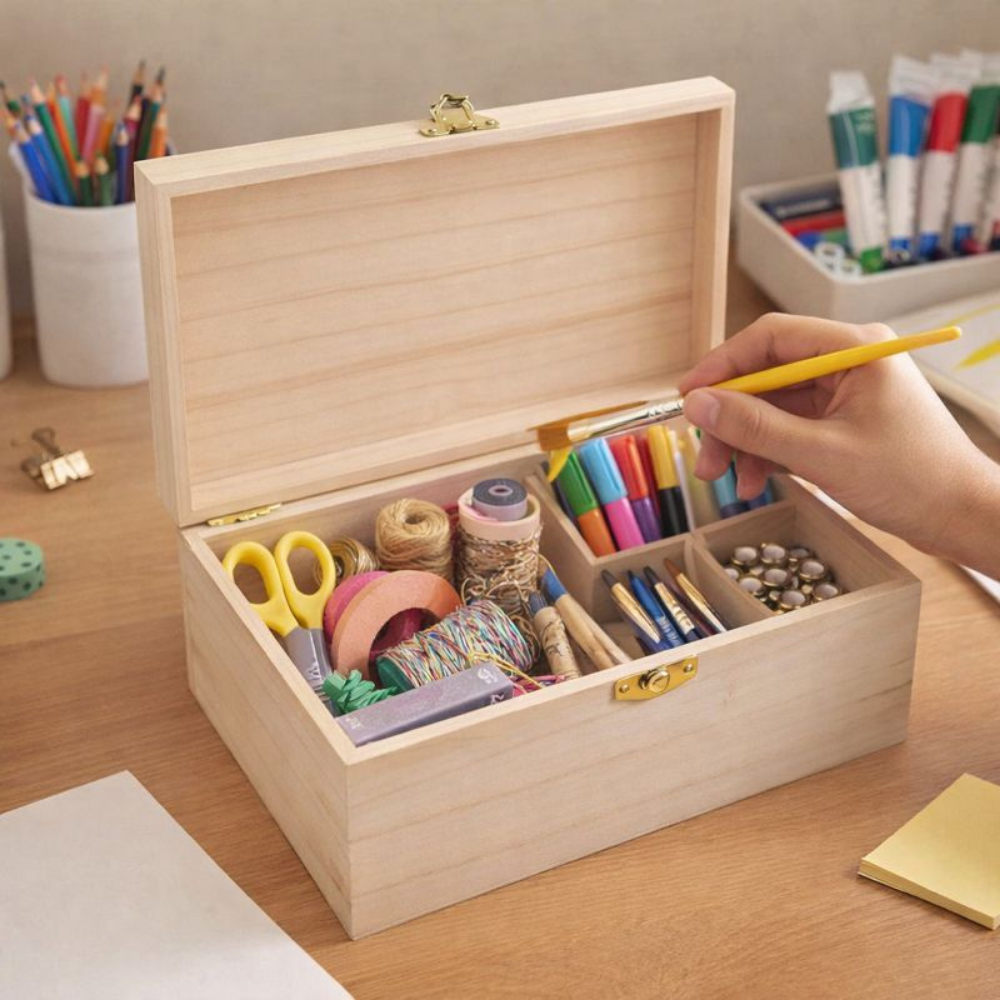 Houten Opbergdoos Decoratief met Sluiting van Onbewerkt Hout