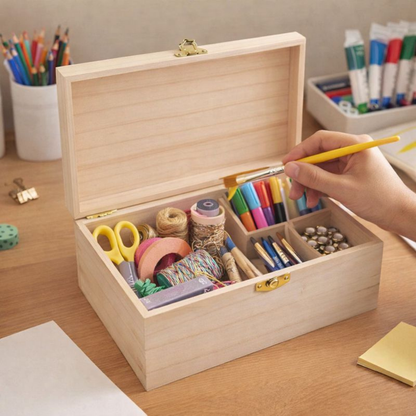 Houten Opbergdoos Decoratief met Sluiting van Onbewerkt Hout