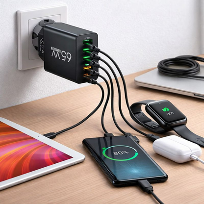 Snelle USB Oplader 6 Poorts 65W voor Thuis en Reizen