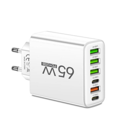 Snelle USB Oplader 6 Poorts 65W voor Thuis en Reizen