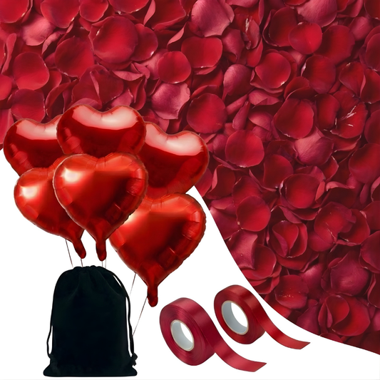 Valentijnsdag Decoratieset met Rozenblaadjes en Ballonnen - Velinix
