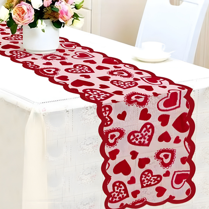 Tafelloper Romantisch Kant met Hartjes Decoratie - Velinix