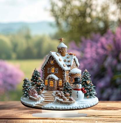 Kersttafeldecoratie Peperkoekhuis met Lichtjes