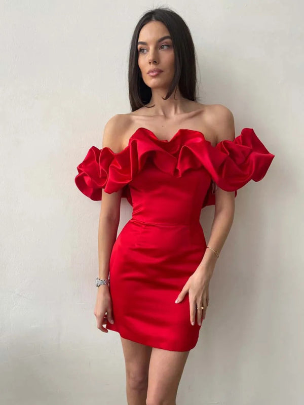 Madison™ – Dames Off-Shoulder Satijnen Jurk met Ruches & Tijdloze Elegantie-1