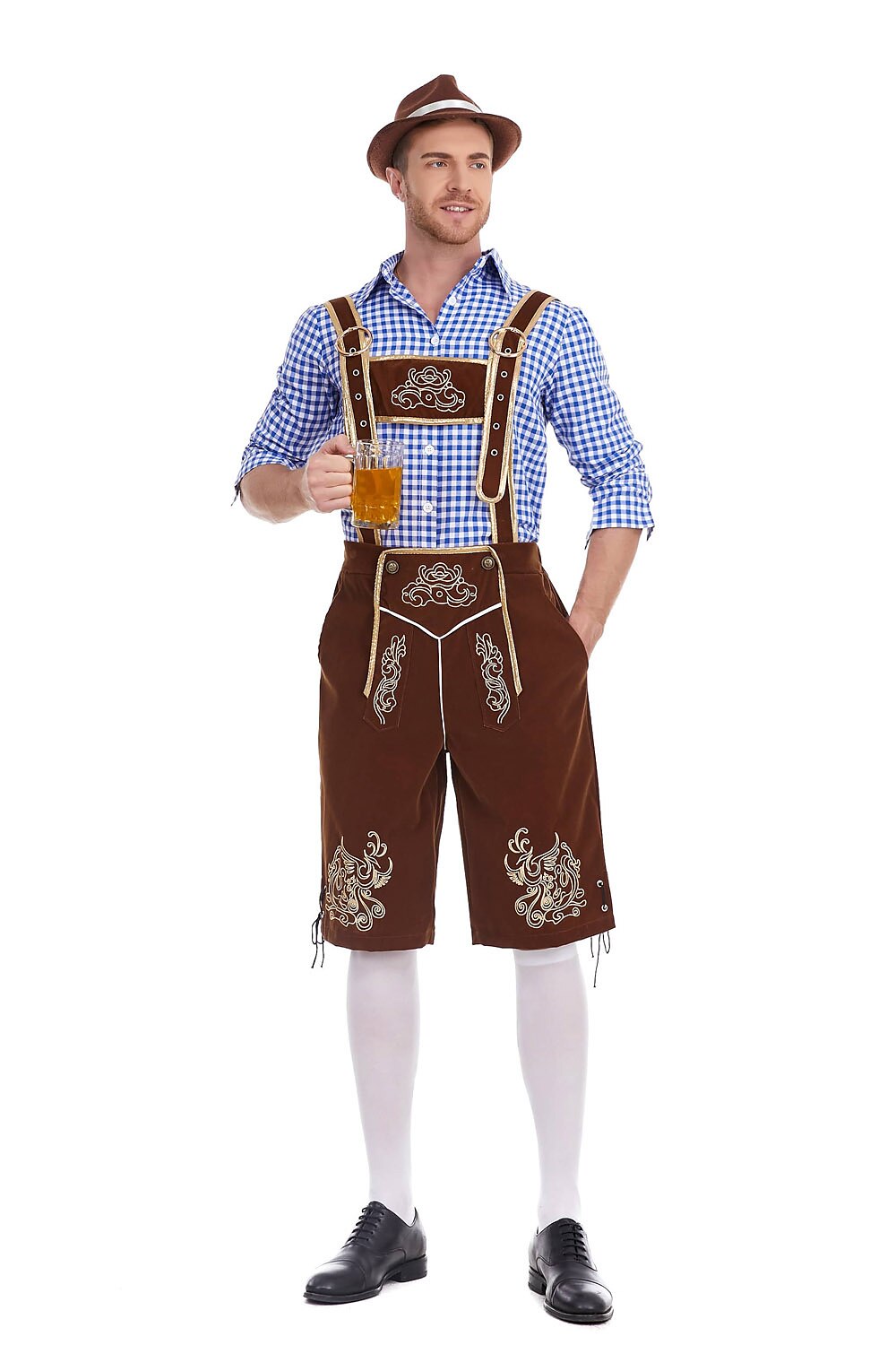 Traditioneel Herenkostuum Set met Lederhose en Geruit Overhemd