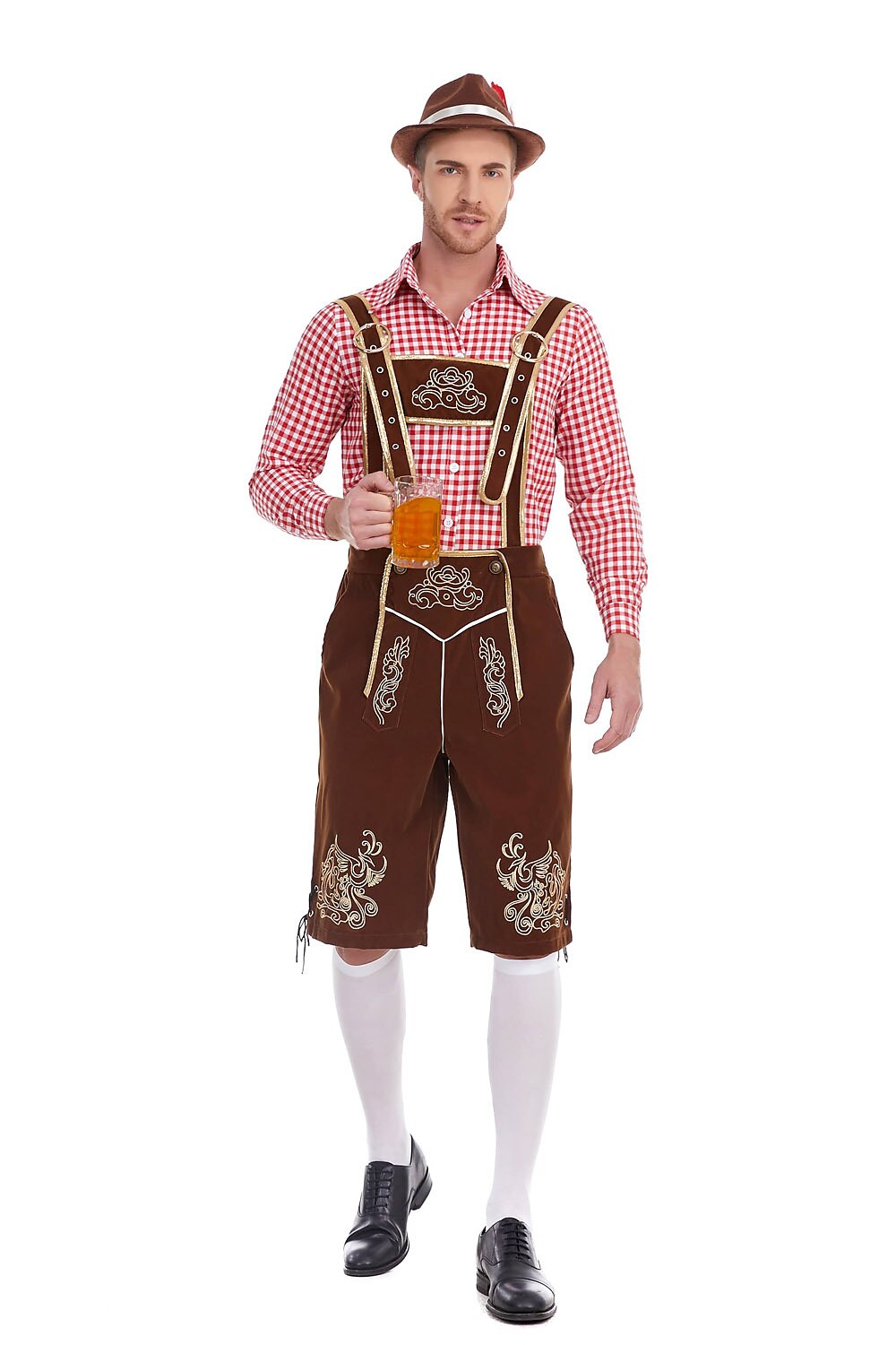 Traditioneel Herenkostuum Set met Lederhose en Geruit Overhemd