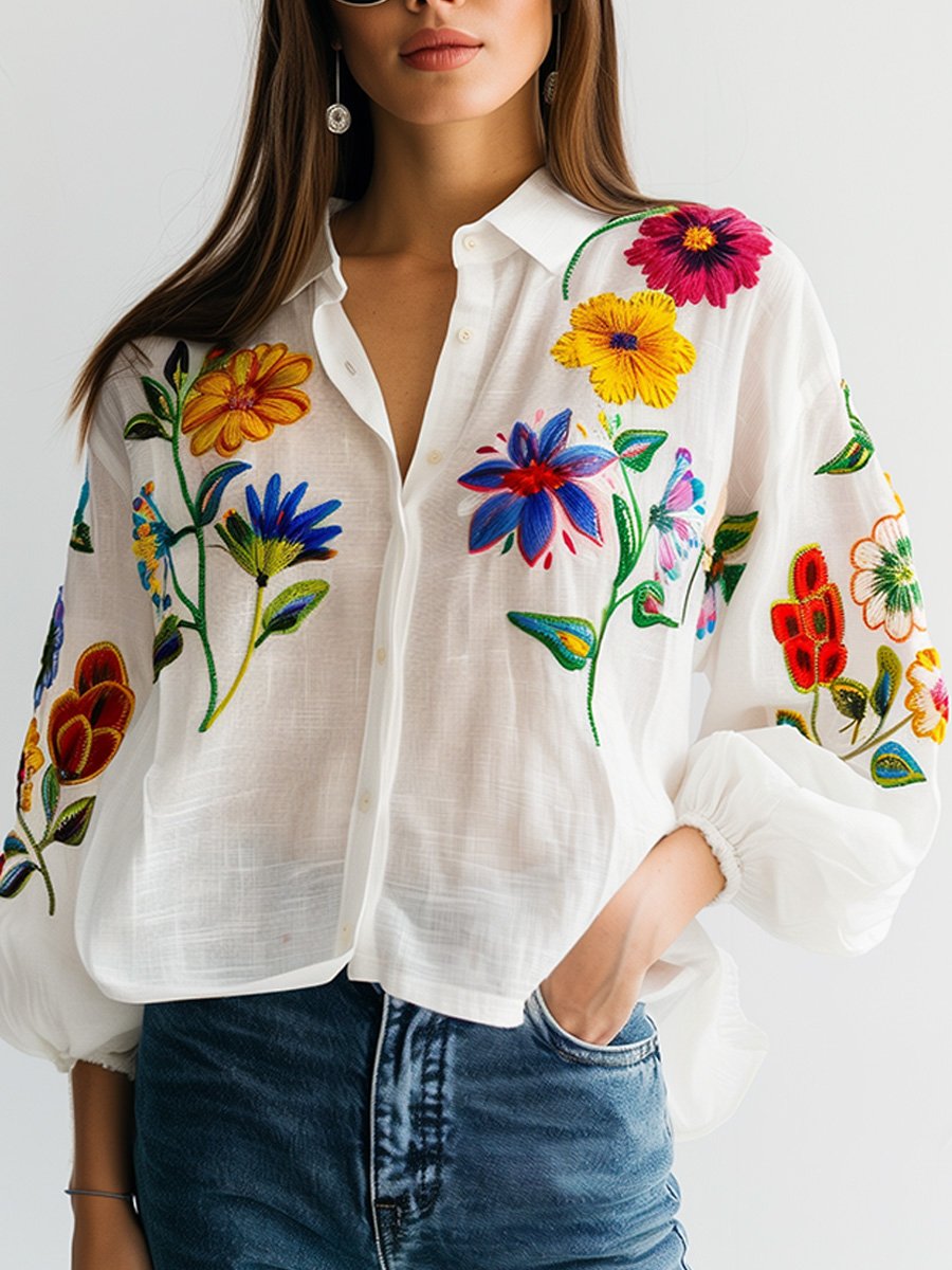 Variant image for BloemZomer™ – Dames Blouse van Katoen met Vrolijke Bloemenprint en Comfort-1