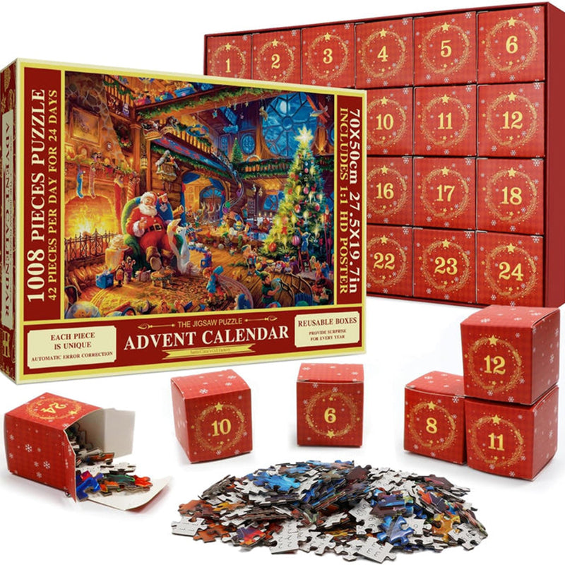 Kerstpuzzel Adventskalender met 24 Dagelijkse Puzzelstukjes - Velinix