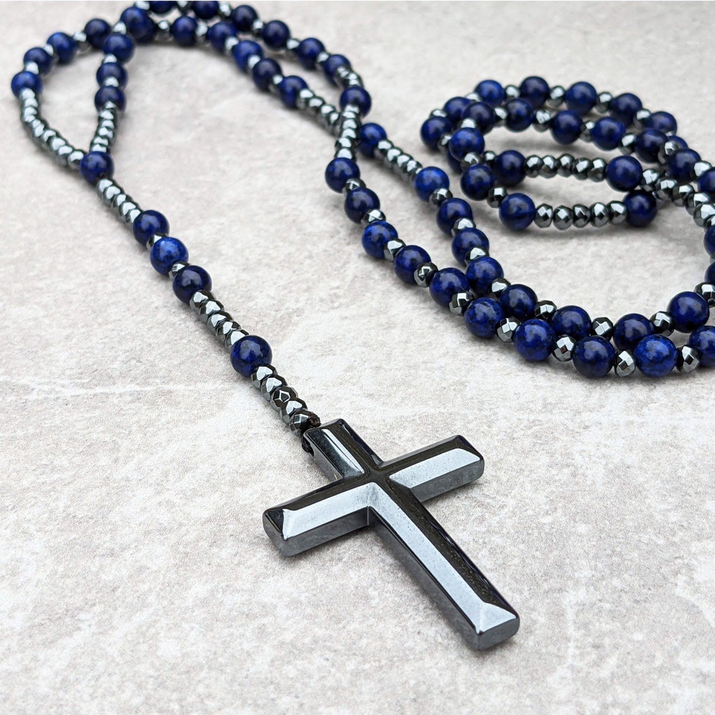 Mannen Rozenkrans Tijgeroog Lapislazuli Edelsteen Hanger
