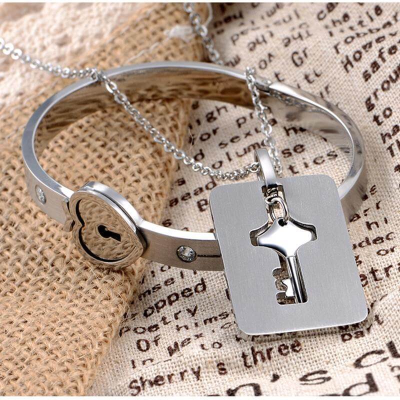 Hartvormige Armband Ketting Set Zilverkleurig Liefdesgeschenk