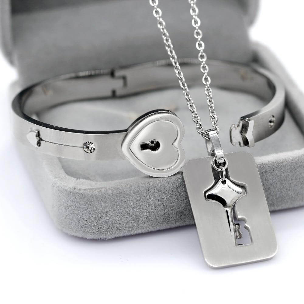 Hartvormige Armband Ketting Set Zilverkleurig Liefdesgeschenk