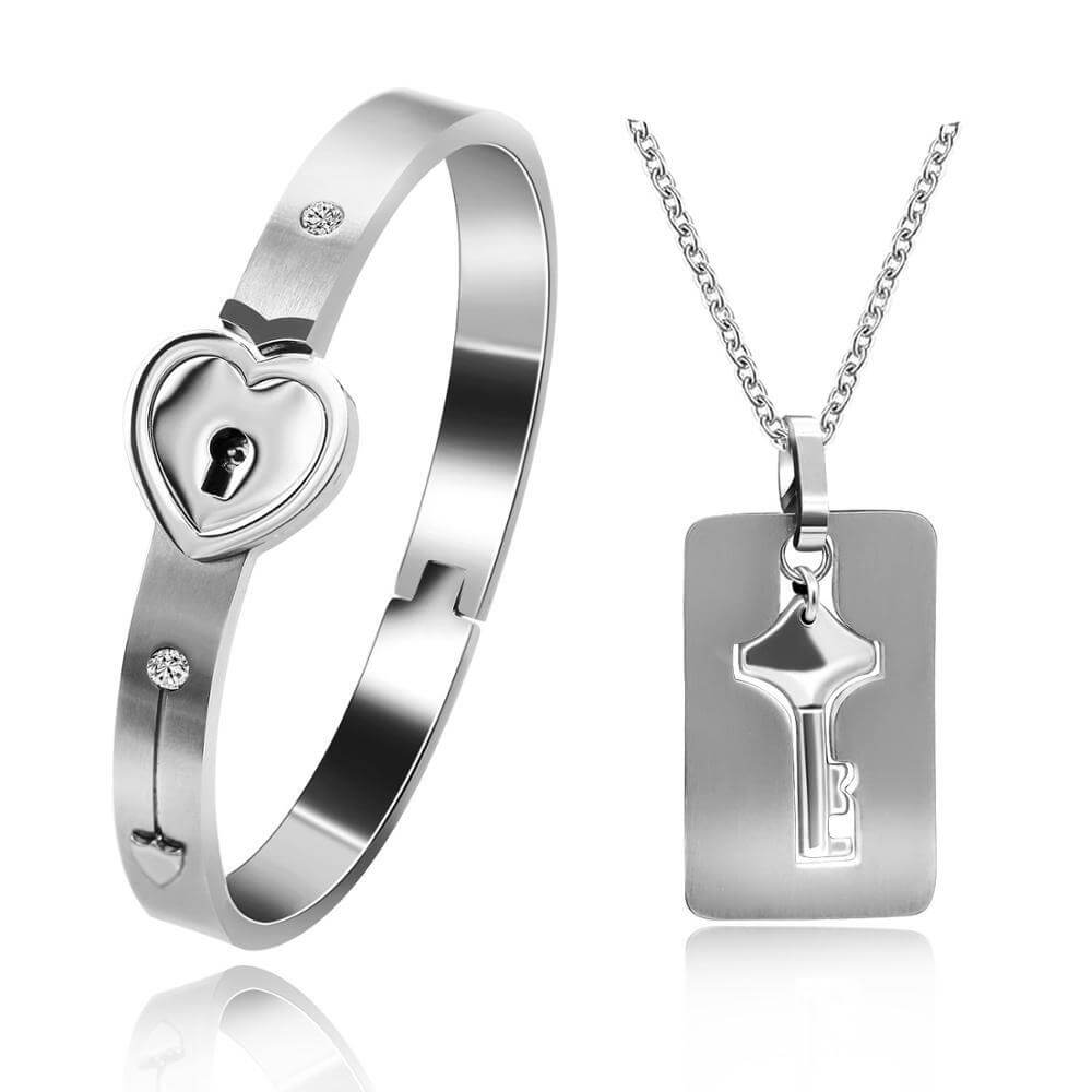 Hartvormige Armband Ketting Set Zilverkleurig Liefdesgeschenk - Velinix