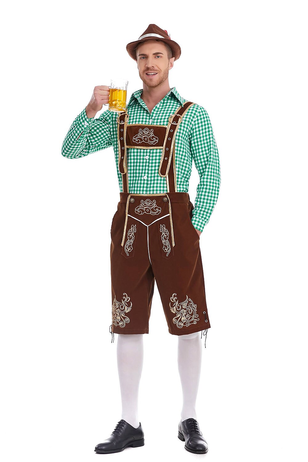 Traditioneel Herenkostuum Set met Lederhose en Geruit Overhemd