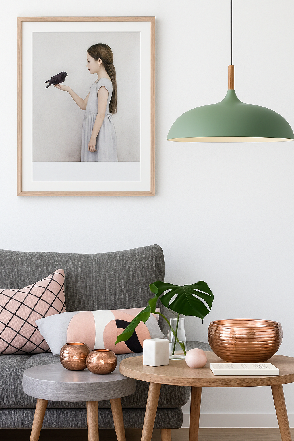 Retro Pendellamp Houten Armatuur Pastelkleurig Metalen Kap