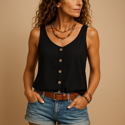 Lunira Dames Top V-Hals Zakken Zomerse Casual Look