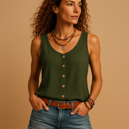 Lunira Dames Top V-Hals Zakken Zomerse Casual Look - Velinix