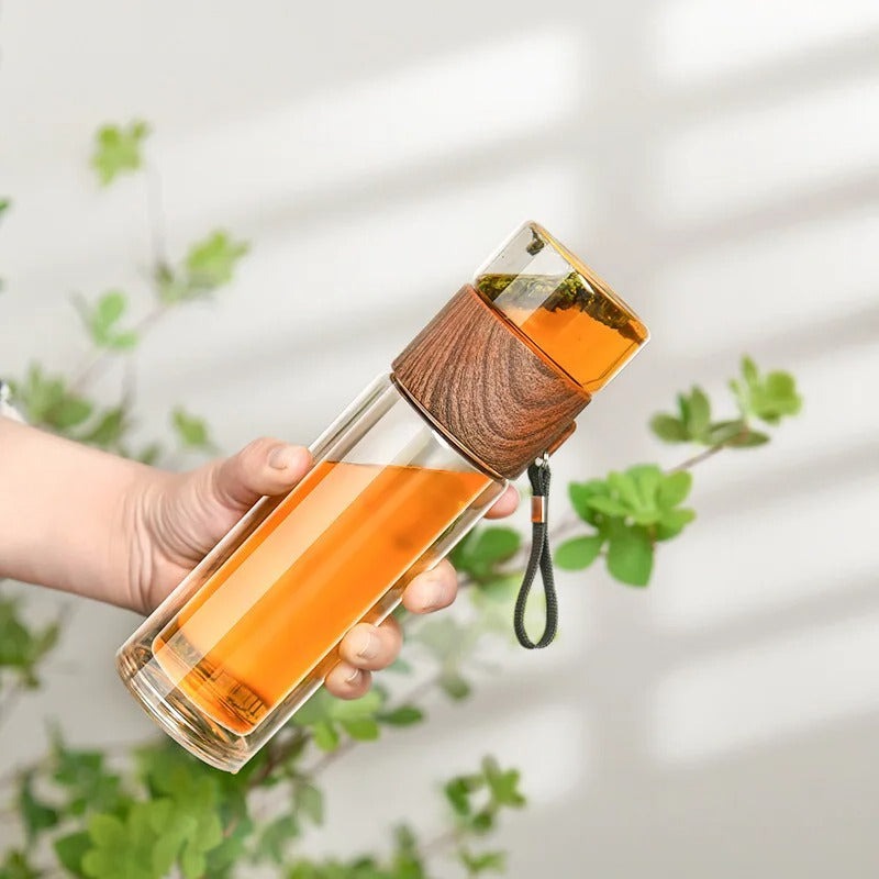 Draagbare Warmhoudfles van Glas met Theefilter voor Thee en Koffie - Velinix